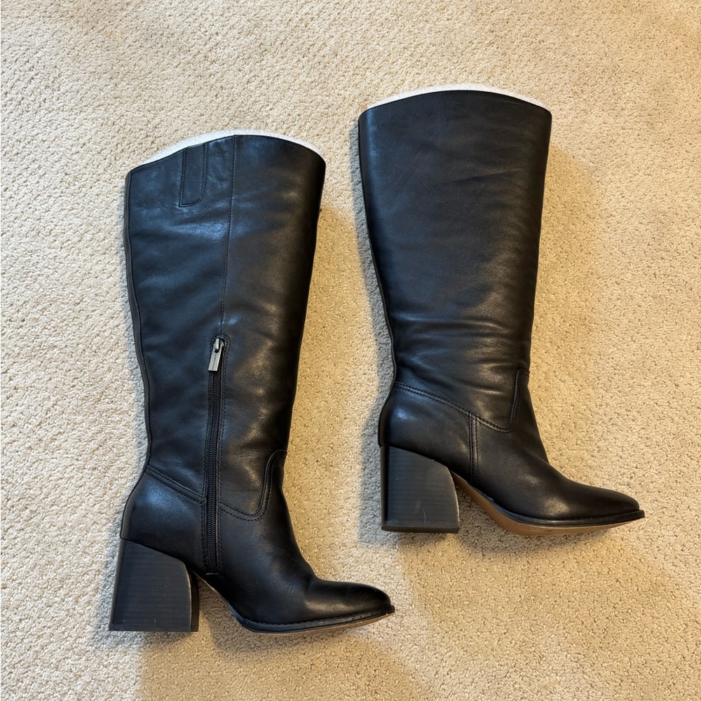 Vince Camuto Leila Bloc Heel Black Knee-High Boots Extra Wide Calf size 9